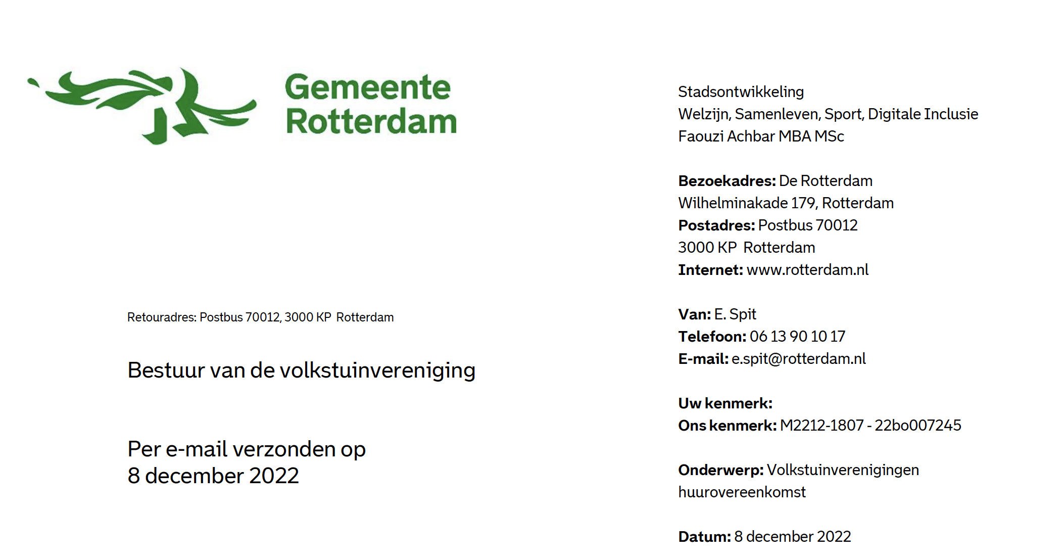 Gemeente informeert over huurverhoging en andere wijzigingen VTV Blijdorp